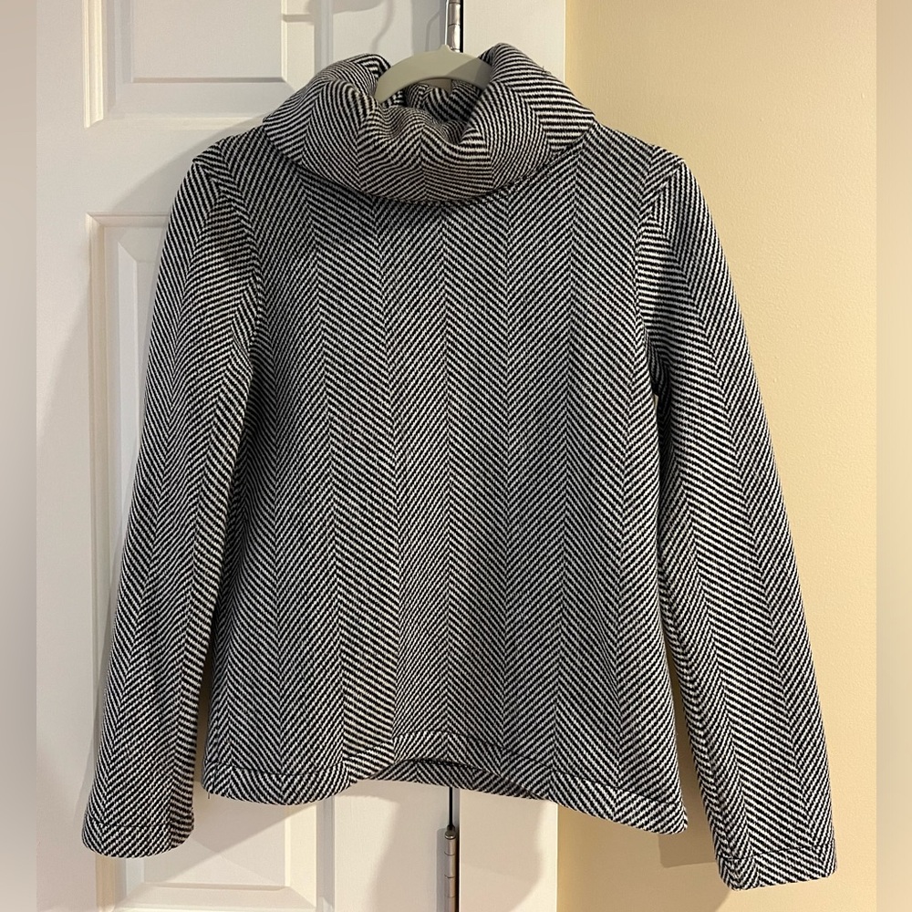 J. Crew Black and White Herringbone Turtleneck Sweater